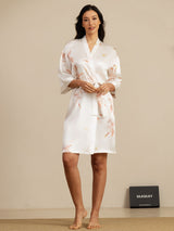 [White] SilkSilky-CA 3/4 Sleeve Women's Robe 006