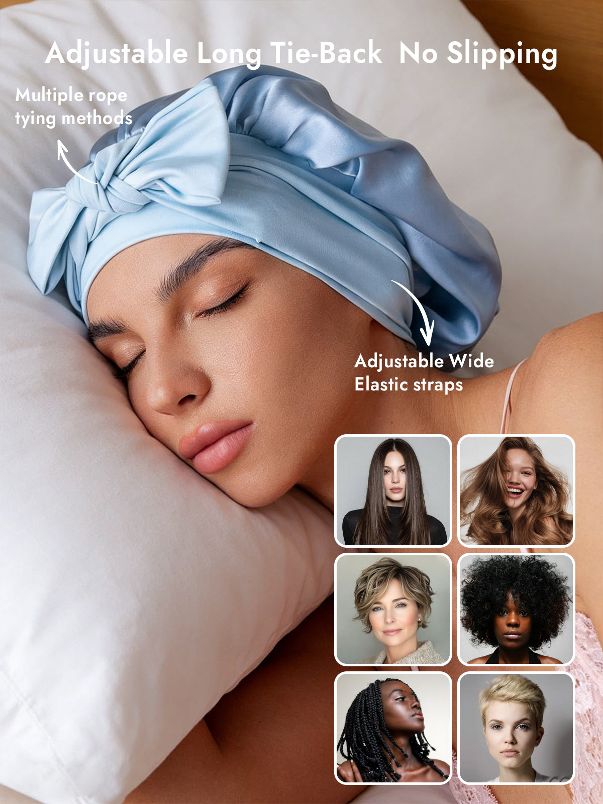 [Sky Blue] SilkSilky-CA Pure Silk Sleep Cap 004