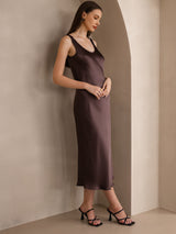 [Coffee] SilkSilky-CA Sleeveless Scoop Neck Dress 004