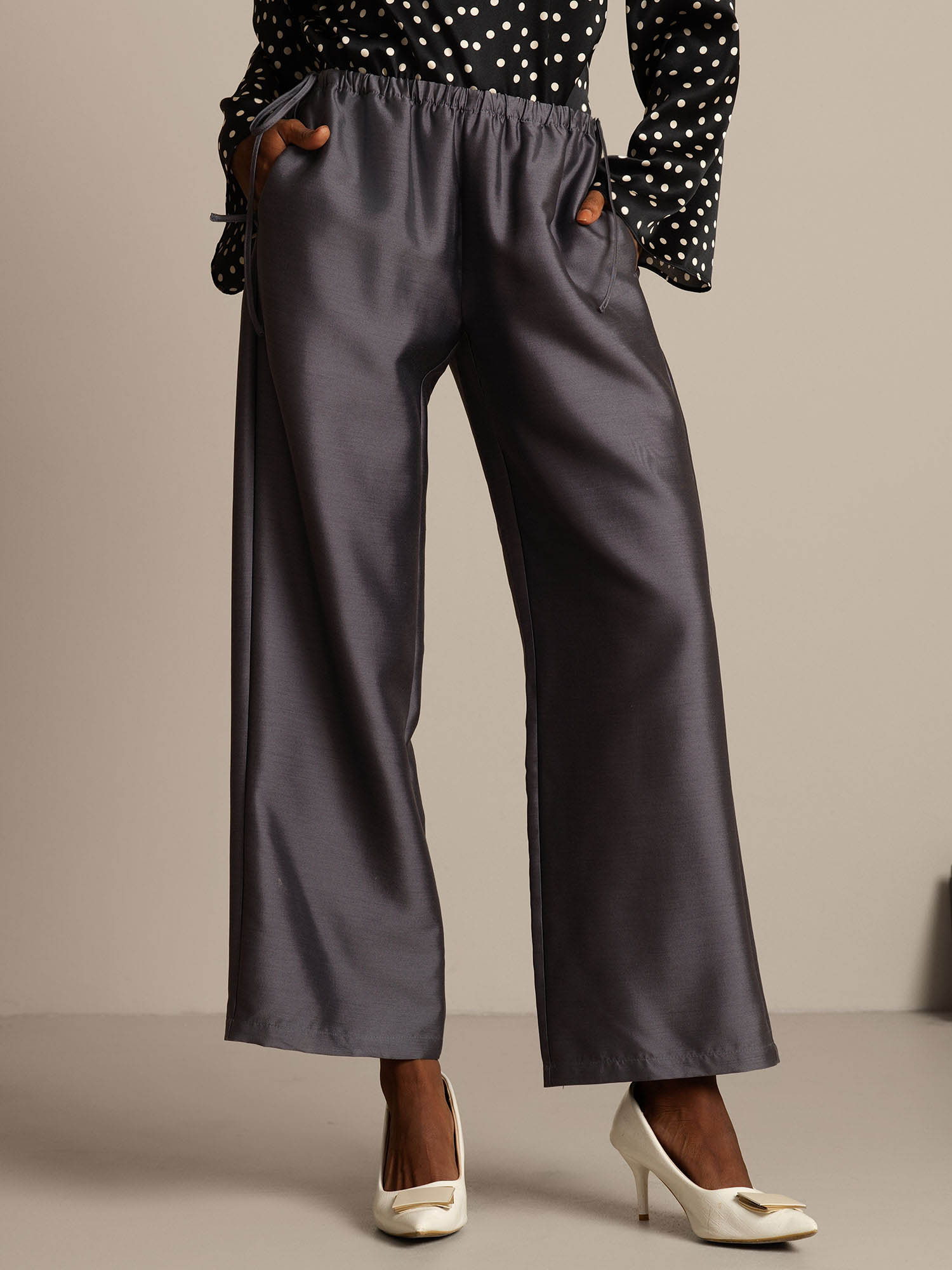 [Gray] SilkSilky-CA 32Momme Silk-Wool Blend Womens Pants 001,