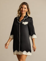 [Black] SilkSilky-CA Pure Silk Lapel Collar Nightshirt 007