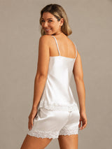 [White] SilkSilky-CA Spaghetti Strap V Neck Camisole Set 002