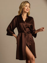 [Coffee] SilkSilky-CA 3/4 Sleeve Women's Robe 003