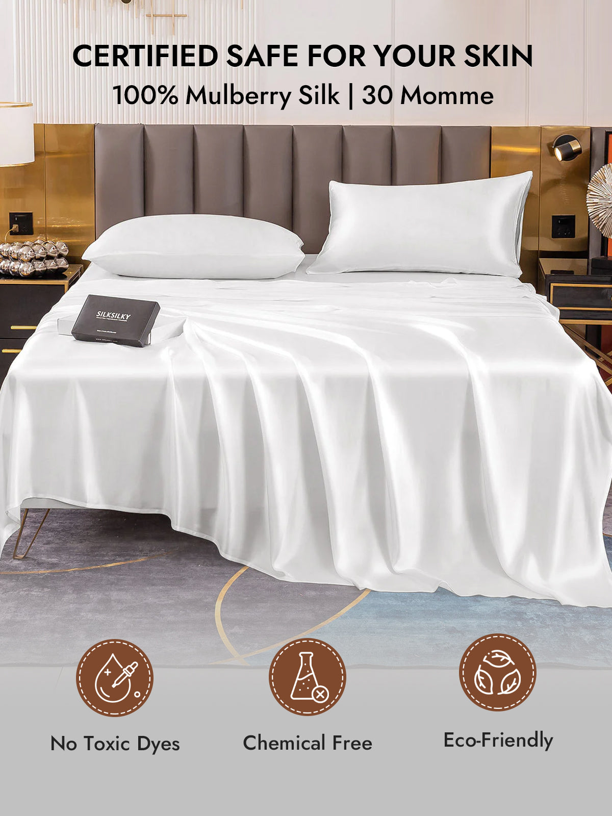 [White] SilkSilky-CA 30Momme Pure Silk Pillowcase 007