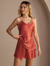 [Wine Ginkgo] SilkSilky-CA Spaghetti Strap V Neck Camisole Set 001