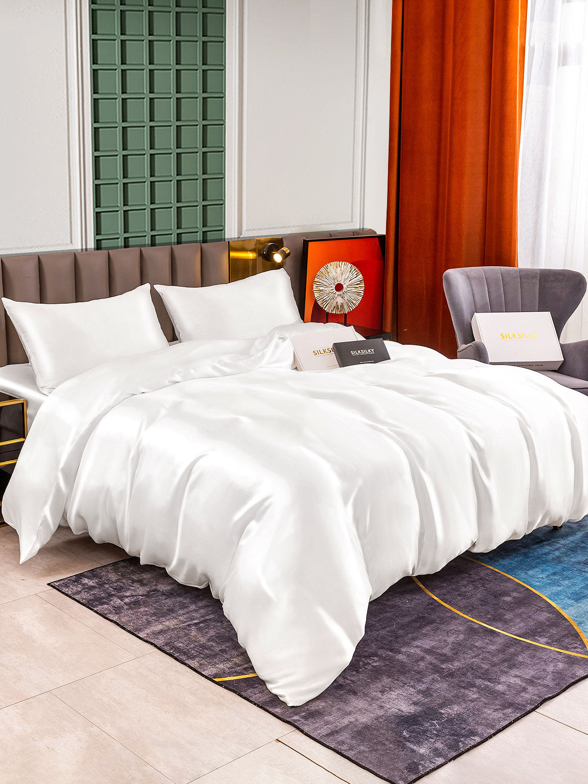 [White] SilkSilky-CA 25Momme Bedding Set 002