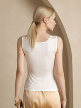 [White] SilkSilky-CA Sleeveless Round Neck Women's T-Shirt 002