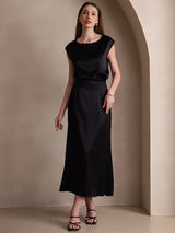 [Black] SilkSilky-CA 19Momme Stretch Silk Charmeuse Skirt 007