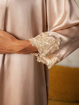 [Pink] SilkSilky-CA 3/4 Sleeve V Neck Nightgown&Robe Set 005