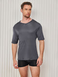 SilkSilky-CA Silk Knitted Short Sleeve V Neck Men's T-Shirt DarkGray 003