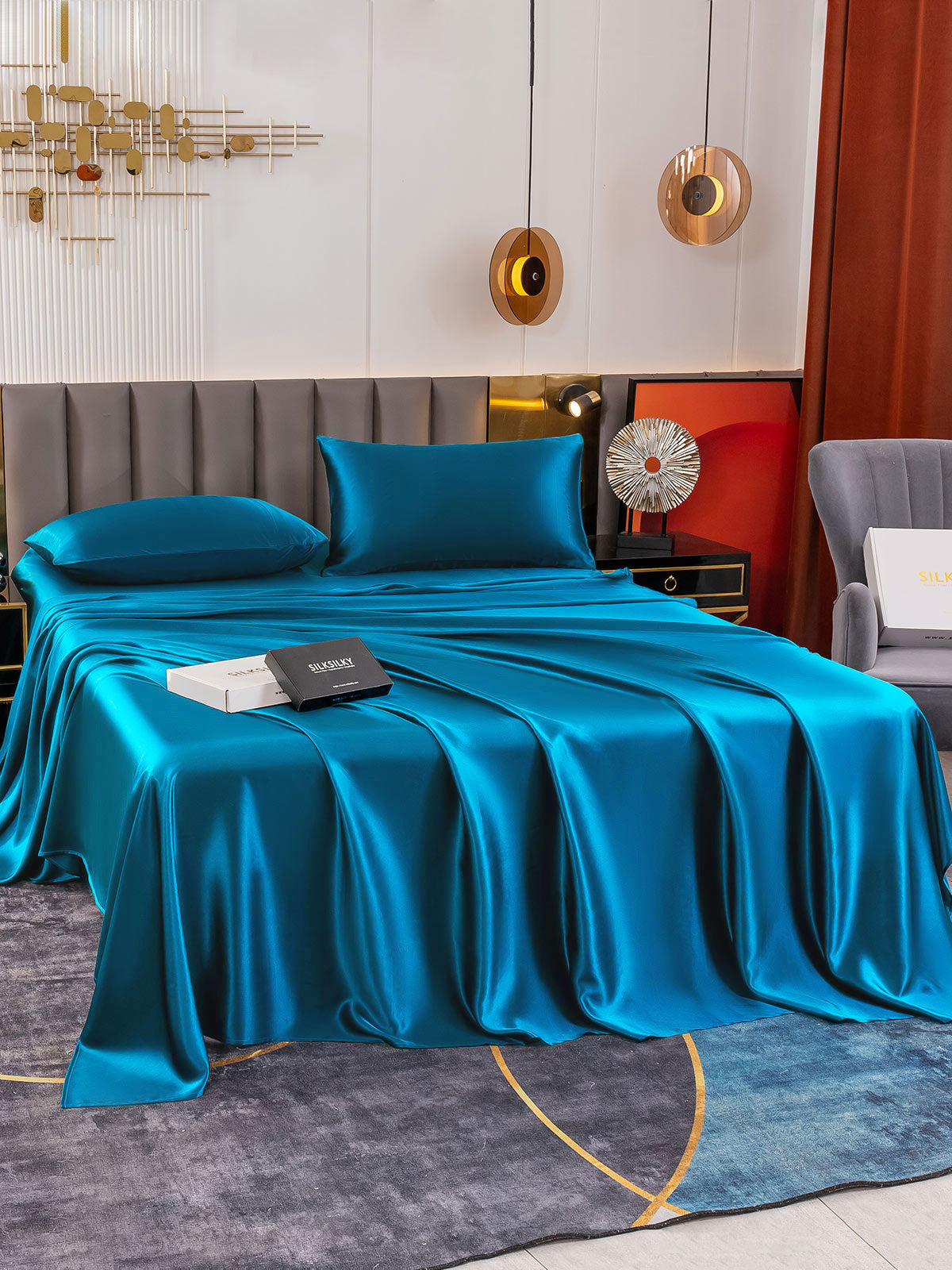 [Teal] SilkSilky-CA 19Momme Pure Silk Bedding Set 001