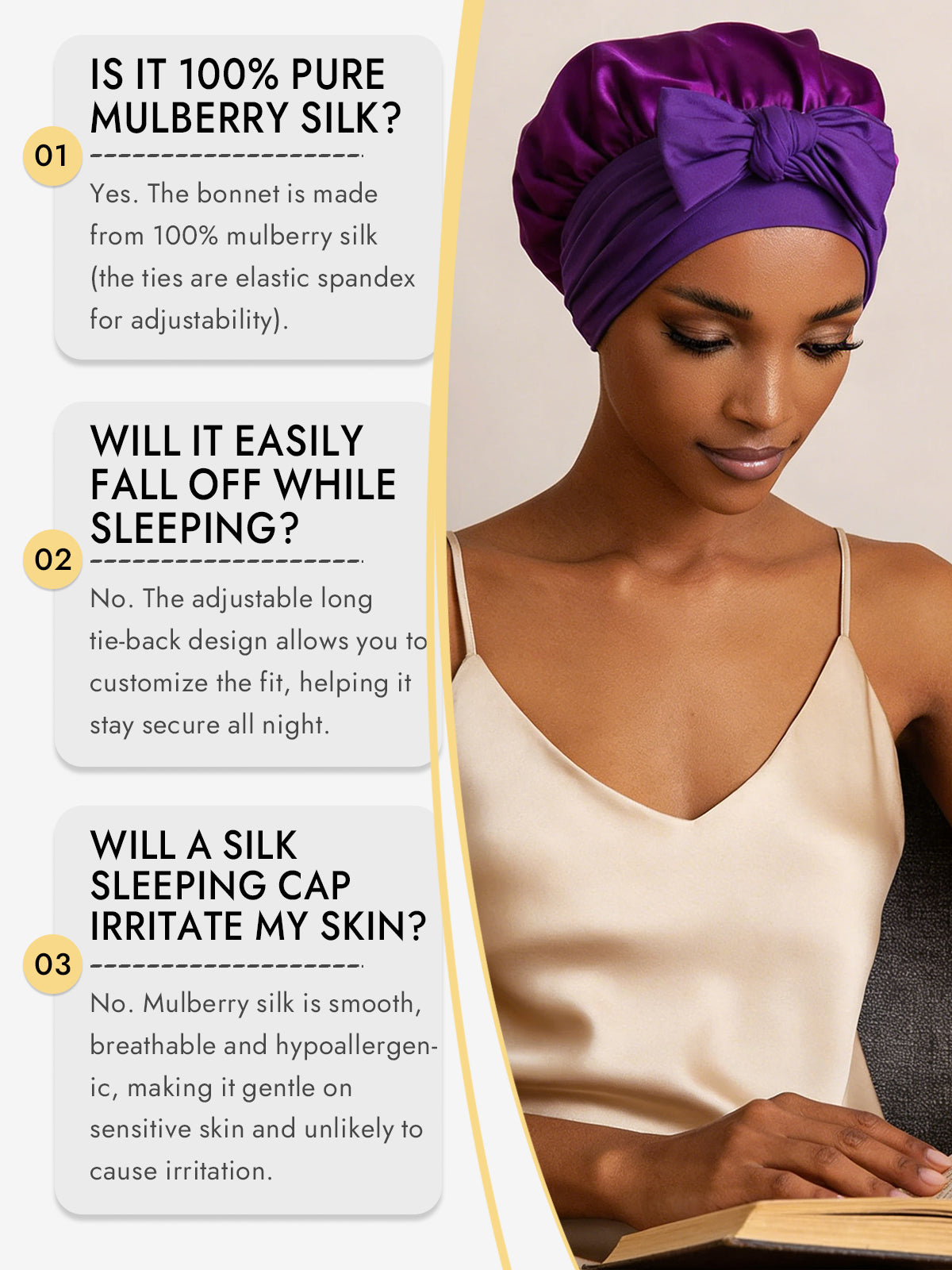 [Purple] SilkSilky-CA Pure Silk Sleep Cap 006