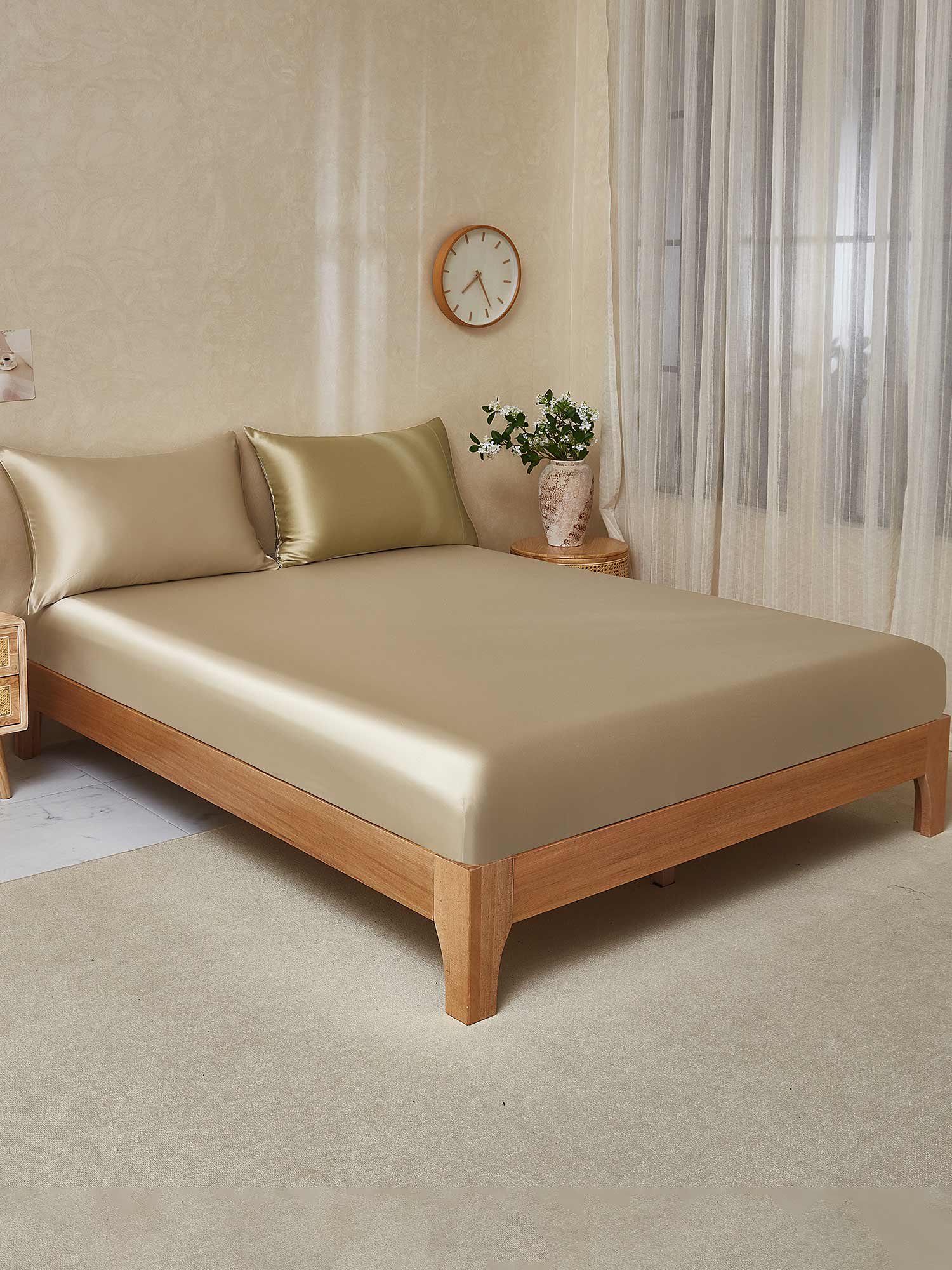 [Beige+Khaki] SilkSilky-CA 22Momme Pure Silk Bedding Set 001,