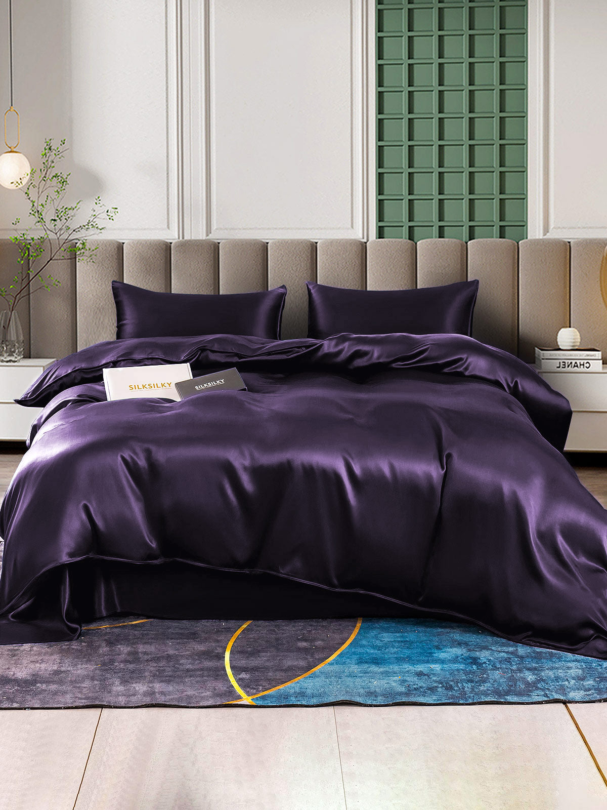 SilkSilky CA 25Momme Pure Silk Bedding Set DeepPurple 001