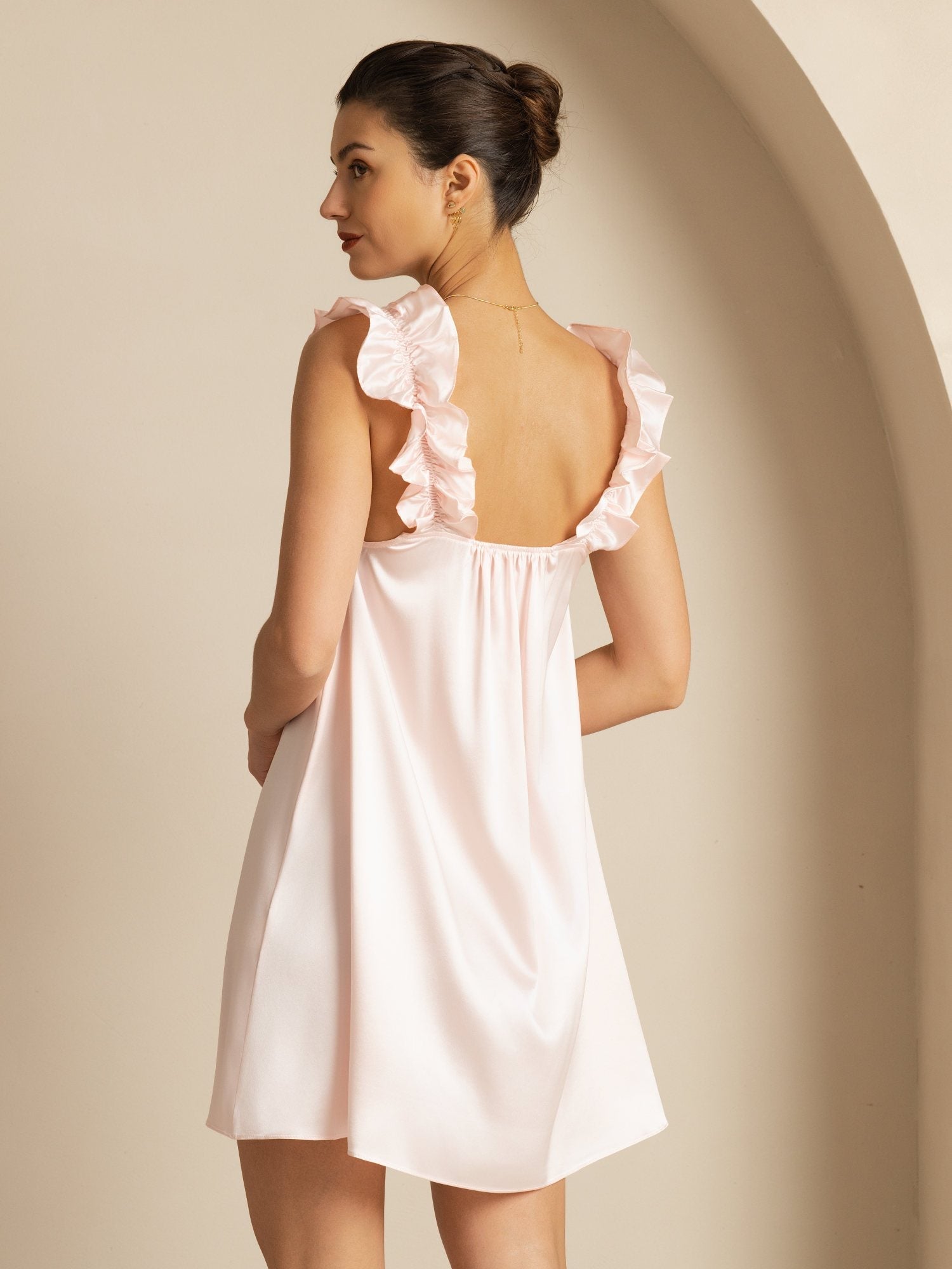 [Pink] SilkSilky-CA Sleeveless Square Neck Nightgown 002