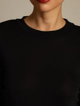 [Black] SilkSilky-CA 100% Silk Jersey Long Sleeve Crew Neck Women's T-Shirt 004