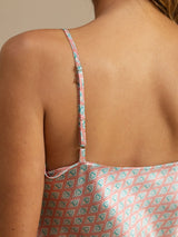 [Pink Heart Geo] SilkSilky-CA Spaghetti Strap V Neck Camisole Set 006