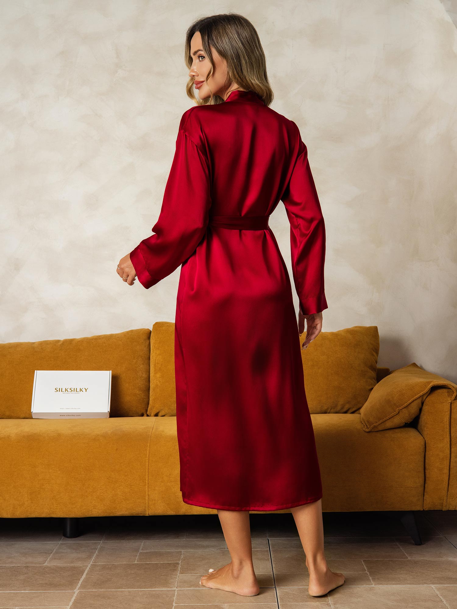 [Wine] SilkSilky-CA Long Sleeve Women's Robe 002