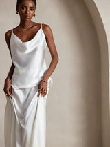 [White] SilkSilky-CA Spaghetti Strap Cowl Neck Camisole 003