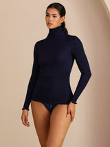 [Dark Blue] SilkSilky-CA Long Sleeve Turtle Neck Women's T-Shirt 007