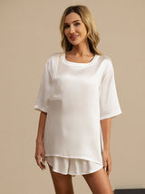 [White] SilkSilky-CA Short Sleeve Round Neck Women's Pajamas 003