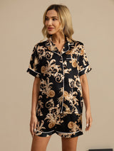 [Black Dragon] SilkSilky-CA Short Sleeve Lapel Collar Women's Pajamas 003