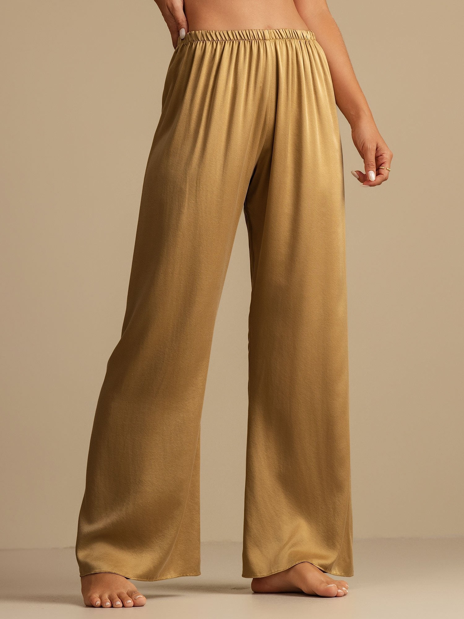 [Tan] SilkSilky-CA 19Momme Washable Silk Womens Sleep Bottoms 001,