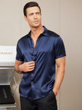 SilkSilky CA Silk Short Sleeve Collar Men's Shirt DarkBlue 005