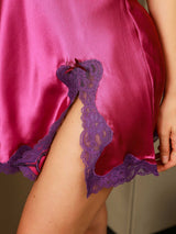 [Deep Pink] SilkSilky-CA Spaghetti Strap V Neck Nightgown 005