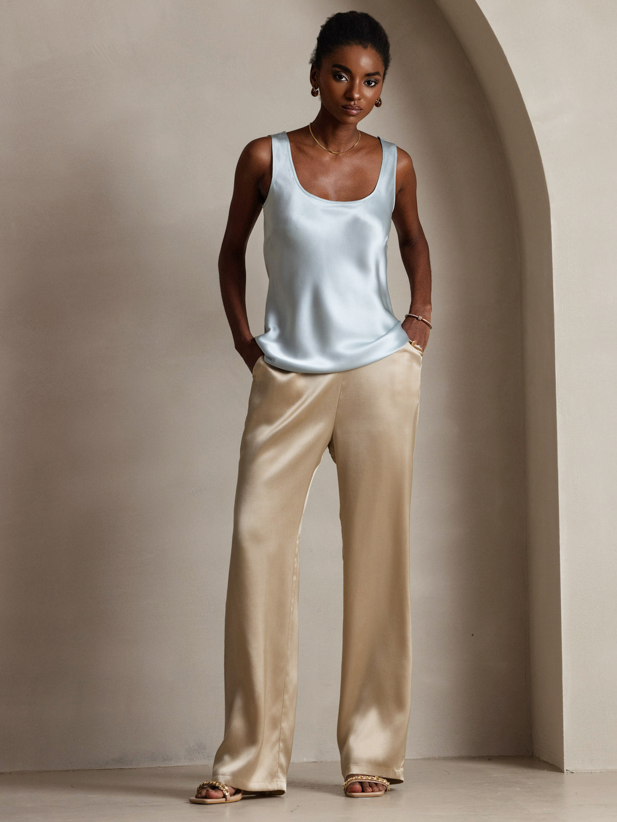 [Light Blue] SilkSilky-CA 19Momme Silk U Neck Camisole 007