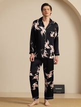 [Black] SilkSilky-CA Long Sleeve Lapel Collar Men's Pajamas 001