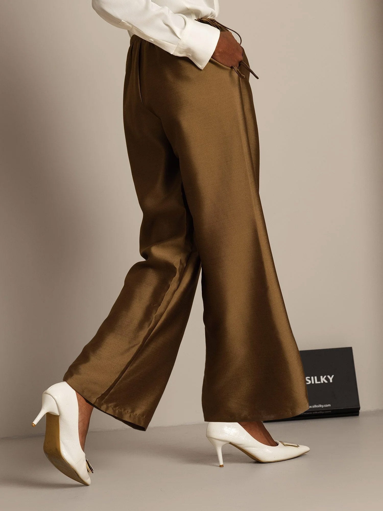 [Bronze] SilkSilky-CA 32Momme Silk-Wool Blend Womens Pants 003,