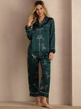 [Emerald Zebra] SilkSilky-CA Long Sleeve Lapel Collar Women's Pajamas 006