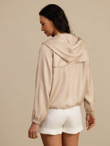 [Tan] SilkSilky-CA Silk Satin Surah Long Sleeve High Neck Women's Outerwear 002