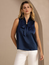 [Dark Blue] SilkSilky-CA Sleeveless Tie Neck Camisole 001