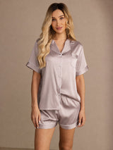 [Shadow Gray] SilkSilky-CA Short Sleeve Lapel Collar Women's Pajamas 001