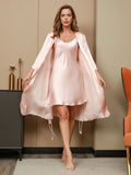 SilkSilky CA Pure Silk 3/4 Sleeve Nightgown&Robe Set Pink 005