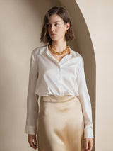 [White] SilkSilky-CA Long Sleeve Lapel Collar Women's Shirt 001