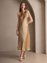 [Champagne] SilkSilky-CA Sleeveless Halter Dress 006