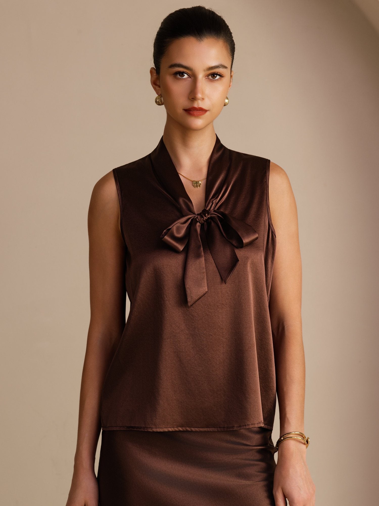 [Bitter Chocolate] SilkSilky-CA Sleeveless Tie Neck Camisole 001