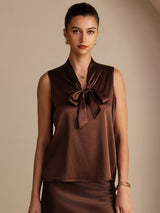 [Bitter Chocolate] SilkSilky-CA Sleeveless Tie Neck Camisole 001