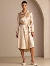 [Champagne] SilkSilky-CA Long Sleeve Lapel Collar Dress 001