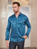 SilkSilky CA Silk Long Sleeve Collar Men's Shirt Teal 003