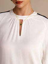 [White] SilkSilky-CA Long Sleeve Keyhole Neck Women's Blouse 006