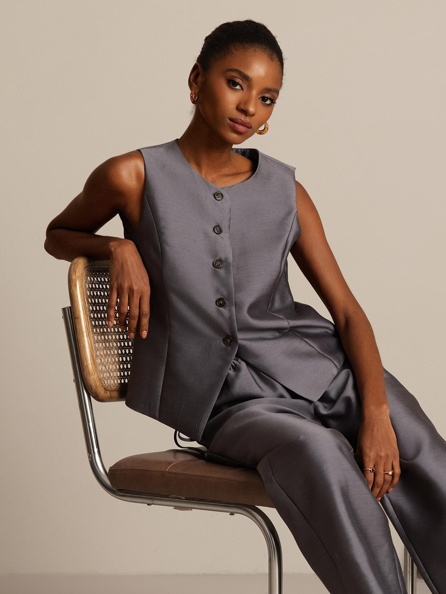 [Gray] SilkSilky-CA 32Momme Silk-Wool Blend Womens Vest 001,