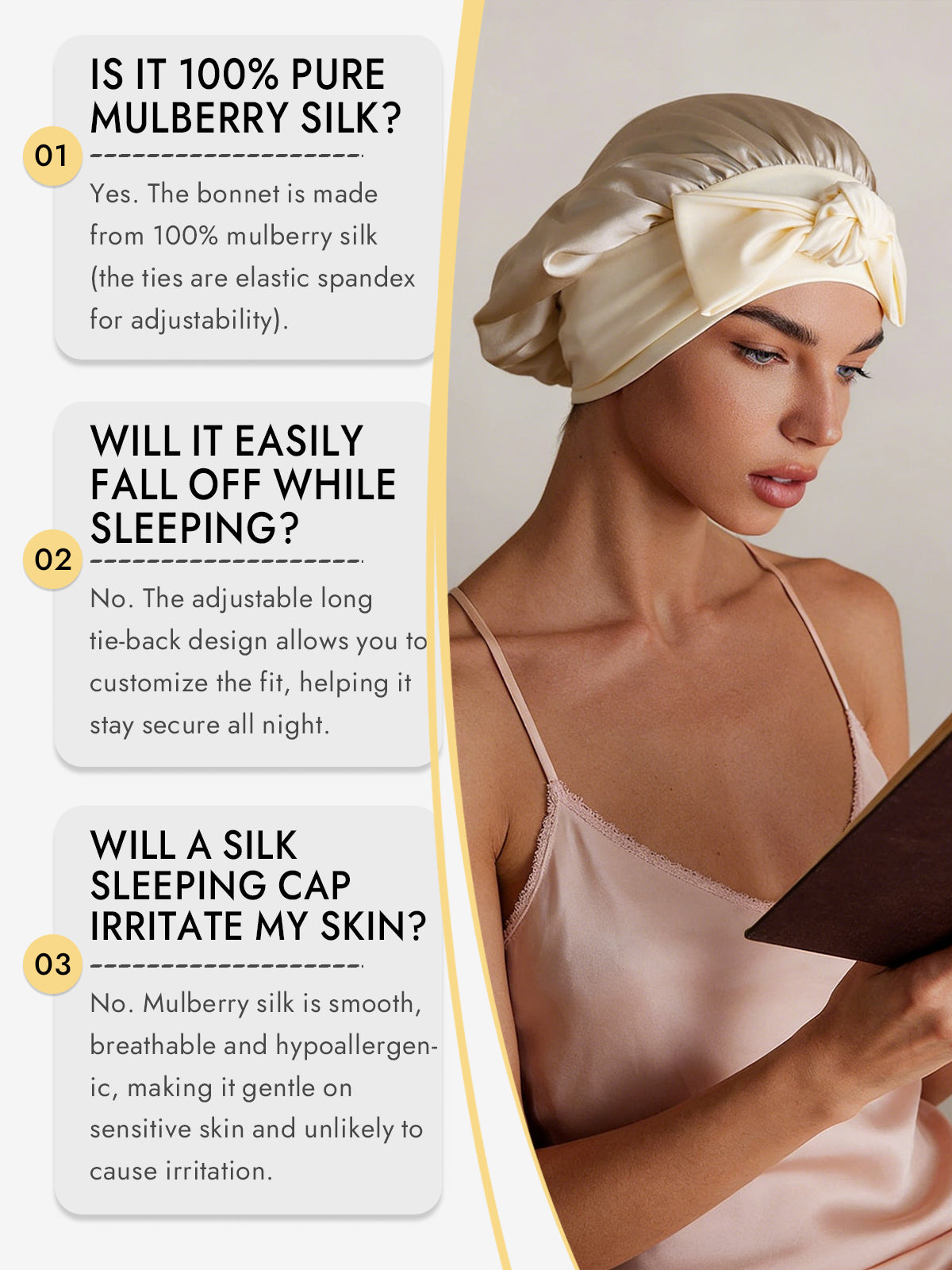 [Beige] SilkSilky-CA Pure Silk Sleep Cap 006