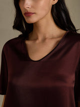 [Brown] SilkSilky-CA Half Sleeve V Neck Nightgown 004
