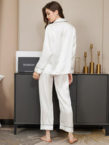 [White] SilkSilky-CA Long Sleeve Lapel Collar Women's Pajamas 002
