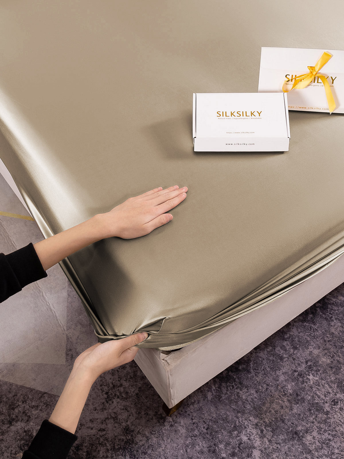 [Khaki] SilkSilky-CA 19Momme Bedding Set 003