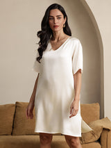 [Beige] SilkSilky-CA Half Sleeve V Neck Nightgown 004